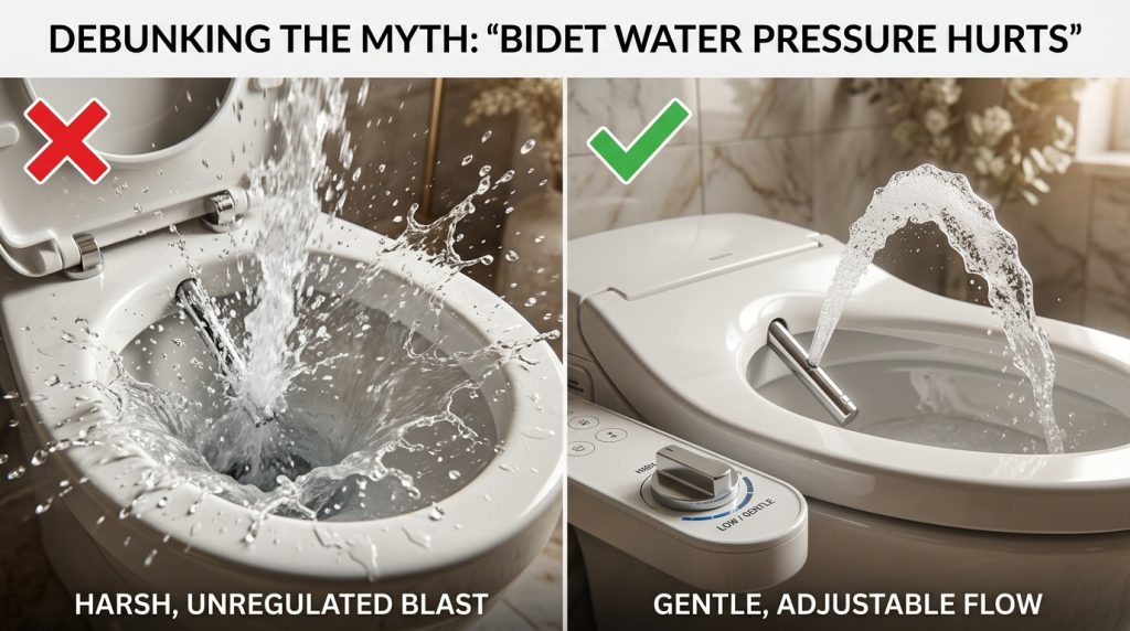 Bidet myths and misconceptions: Bidet water pressure does not hurt. 