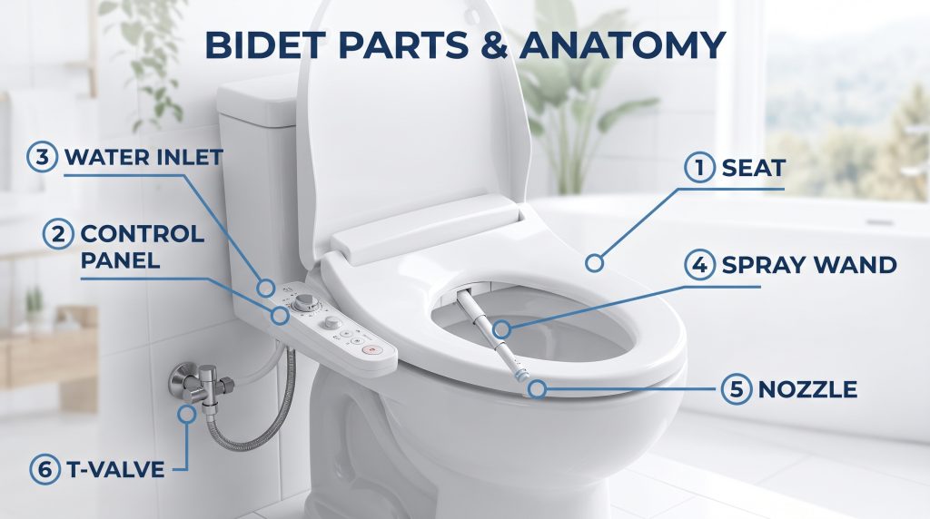 Parts of a Bidet and What They Do diagram